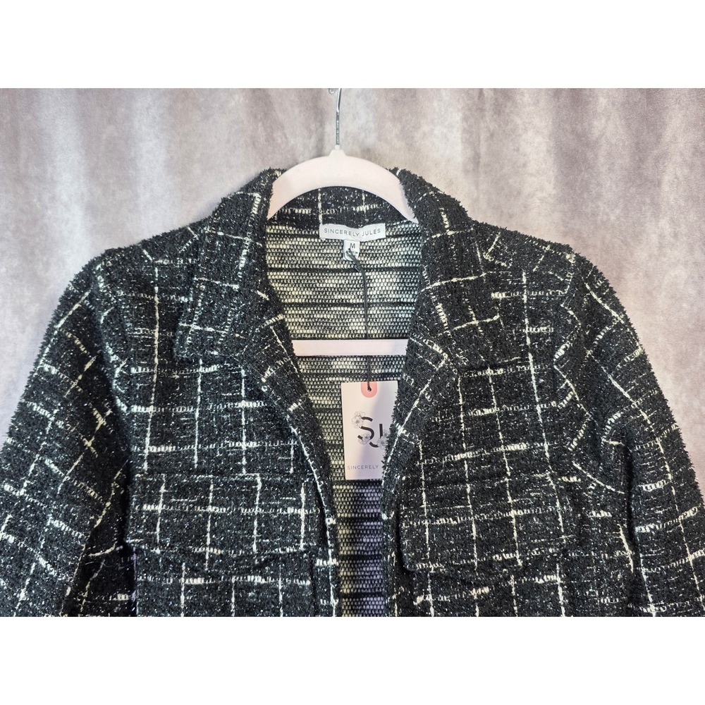 Sincerely Jules Womens M Black White Plaid Cropped Tweed Jacket Lurex GAETC265 - Picture 2 of 10